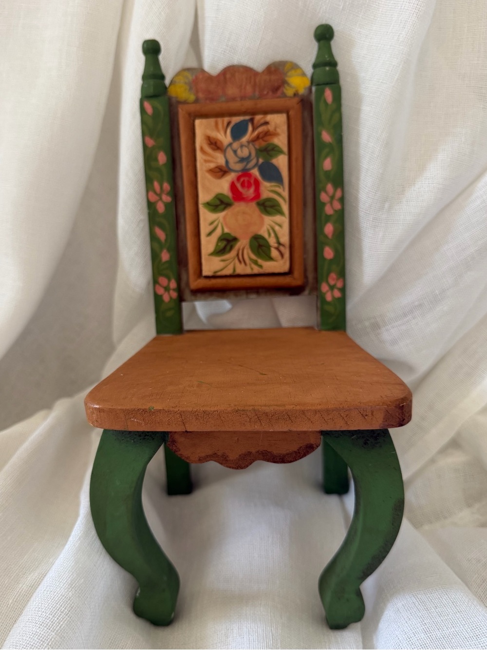 Vintage Folk Art Hand Painted Wooden 1:6 Doll Chair Wood